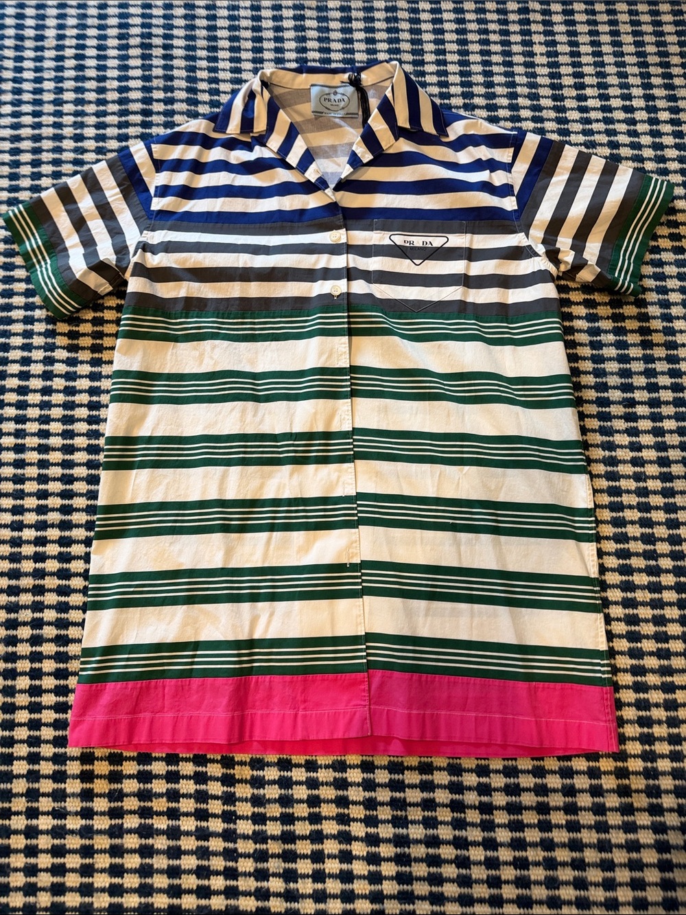 Prada  Women’s Striped Summer Shirt Dress in Blue, Green & Pink - Logo pocket